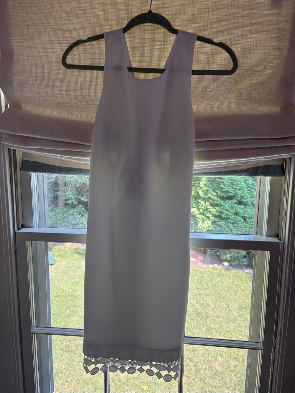 Sleeveless Sail To Sable White Sheath Dress with Intricate Hem- NWT